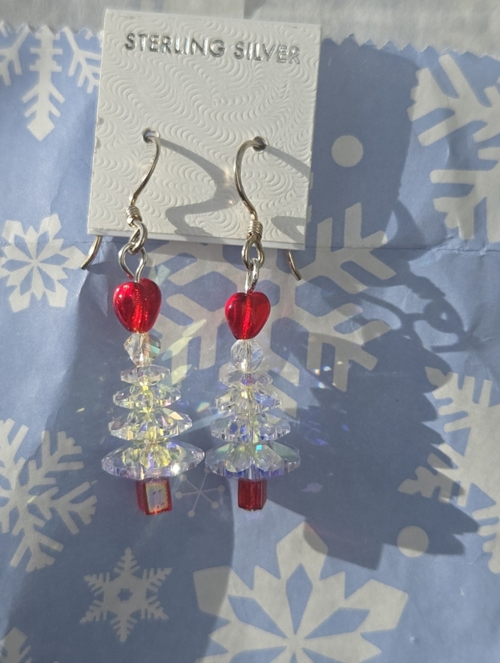Sun Catcher Handmade Earrings Tree With Red Heart Accent Sterling Silver NEW